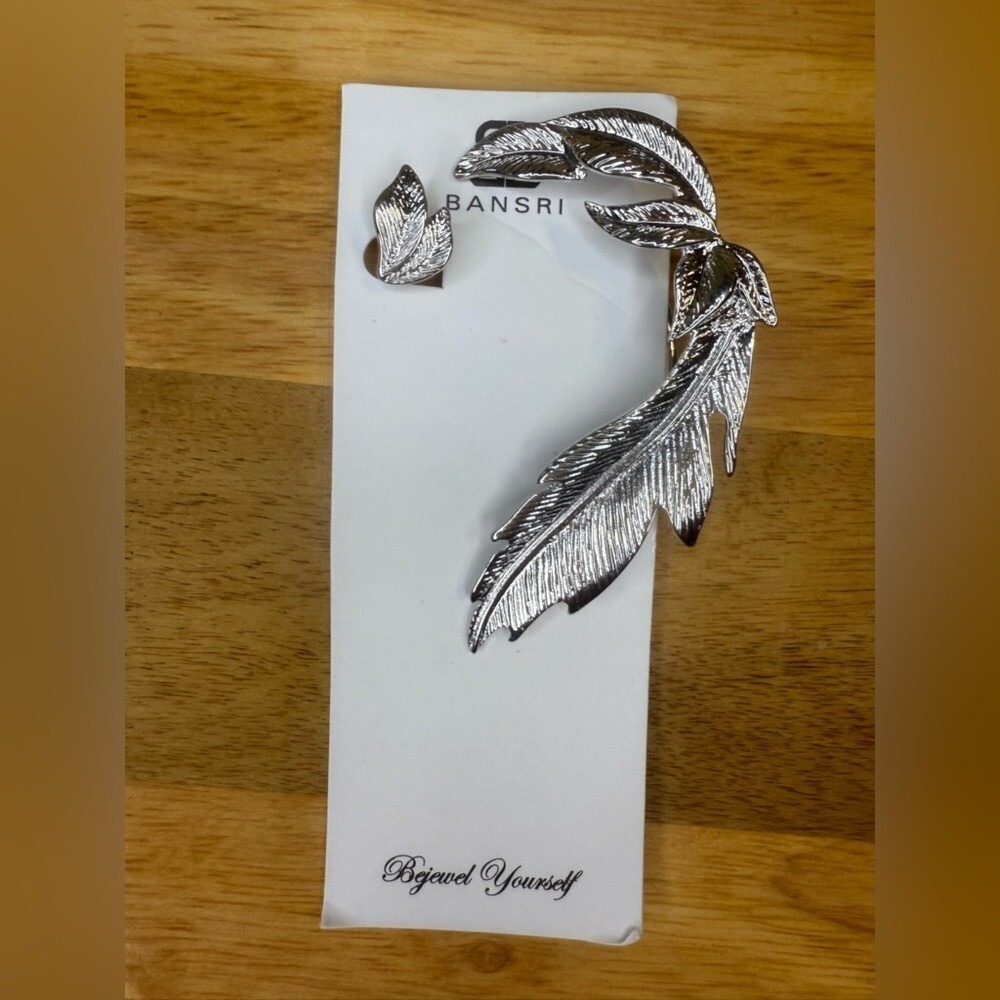 Anthropologie Bansri Silver Leaf Ear‎ Cuff Botanical Statement Jewelry NWT